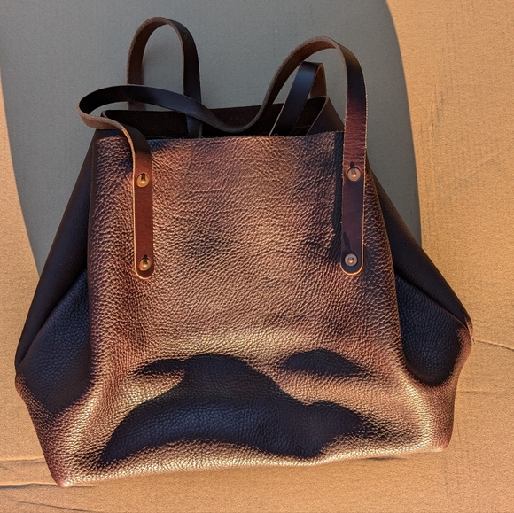 💥Go Forth Goods Avery Large Tote Bag Mocha Pebbled Leather Made in America💥 - Picture 4 of 16